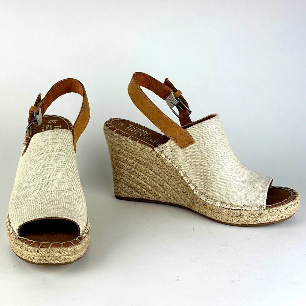 TOMS Natural Canvas Espadrille Wedge Sandals, Size 7 Never worn.